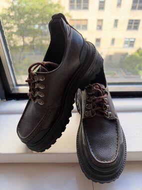 Rachel Comey Adaro Flat Dark Chocolate Leather Lug Sole Lace-Ups